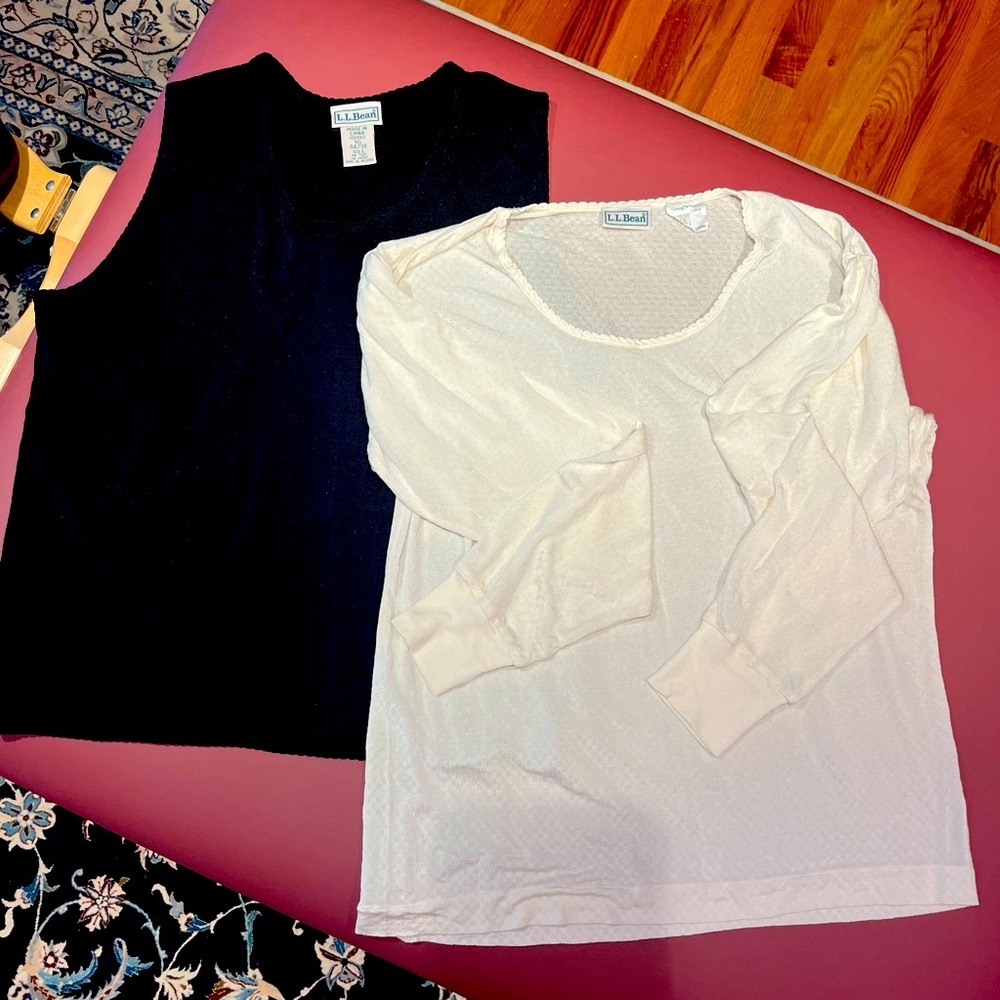 LL Bean silk tank and long sleeve thermal underwear bundle, size L